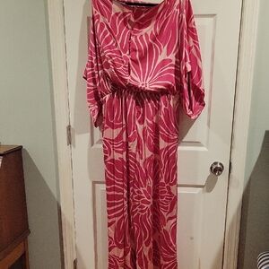 New York & Company Pink and Light Pink Floral Pattern Dress
